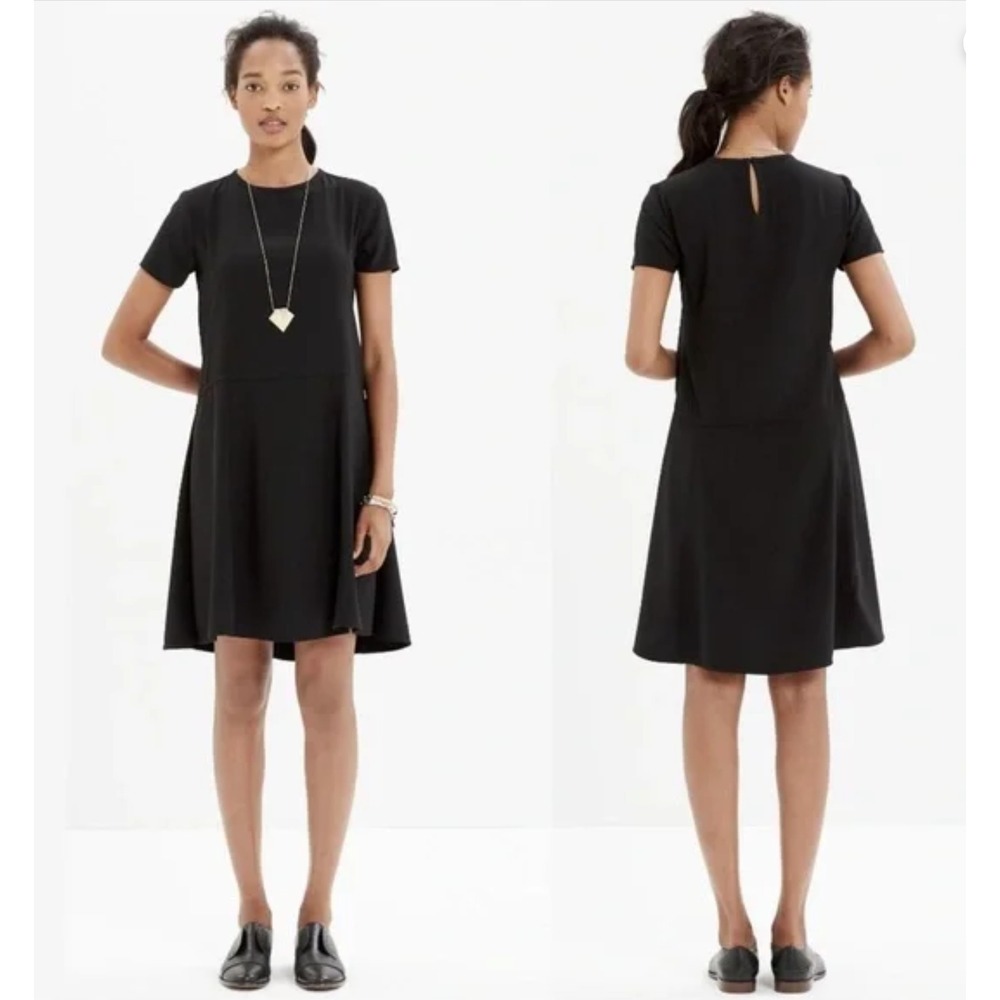 MADEWELL | Women's Black Tribune Dress Size 2 Short Sleeve Lightweight Crepe
